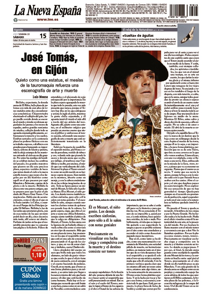 thumbnail of José Tomás en Gijón. La Nueva España. 15-8-2009